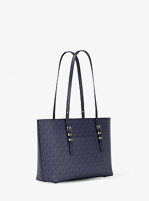 Borsa tote Quinn media in pelle e stampa logo