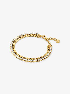 Precious Metal-Plated Brass Double Chain Tennis Bracelet
