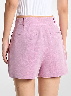 Pleated Linen and Cotton Shorts