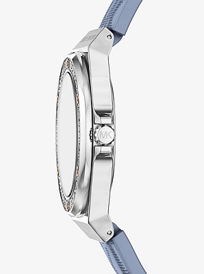 Montre Lennox de ton argent &agrave; pav&eacute; et &agrave; bracelet &agrave; logo