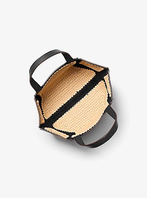 Jordi Small Hand-Crocheted Straw and Leather Tote Bag