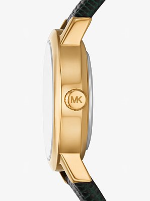 Petite Maude Gold-Tone and Lizard Embossed Leather Watch