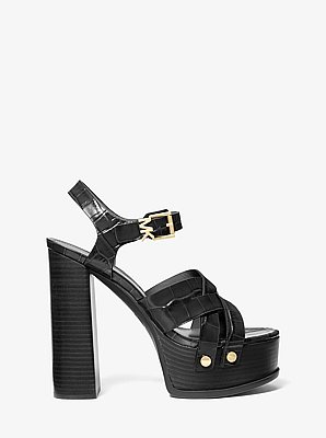 Nora Crocodile Embossed Leather Platform Sandal