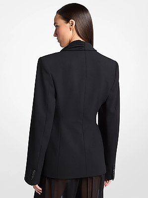 Tissue Wool Crepe Scarf Belted Blazer