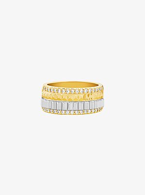 Bague cannel&eacute;e &agrave; deux tons et &agrave; pav&eacute;
