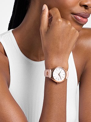 Montre Runway mince de ton or rose &agrave; bracelet en cuir