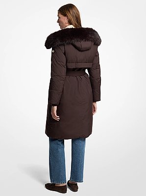 Manteau &agrave; ceinture et &agrave; bordure en fausse fourrure