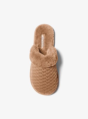 Liddy Logo Debossed Velvet and Faux Fur Slipper