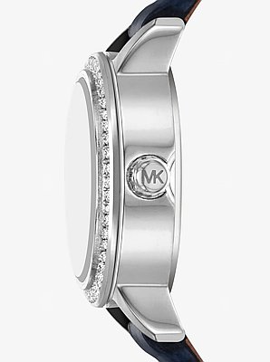 Micro Melissa Pav&eacute; Silver-Tone and Crocodile Embossed Leather Watch