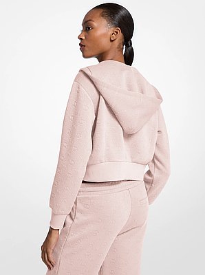 Logo Jacquard Charm Jacquard Cropped Zip-Up Hoodie