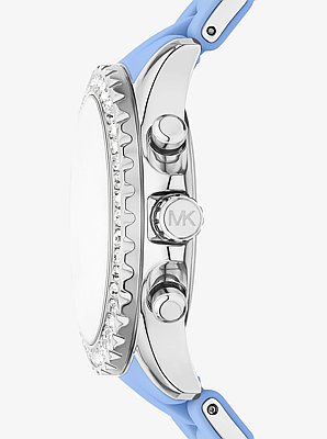 Everest Pav&eacute; Silver-Tone and Silicone Watch