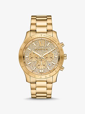 Oversized Berkley Pav&eacute; Gold-Tone Watch