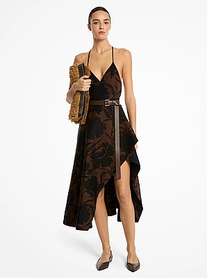 Floral Chin&eacute; Cotton and Silk Jacquard Asymmetric Skirt