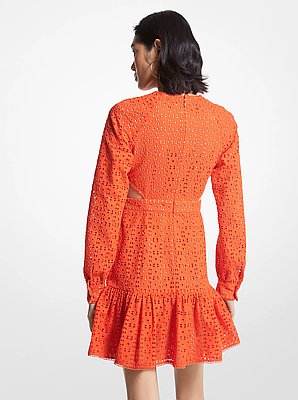 Minivestido de algod&oacute;n con ojales y aberturas