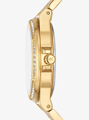 Lennox Pav&eacute; Logo Gold-Tone Logo Watch