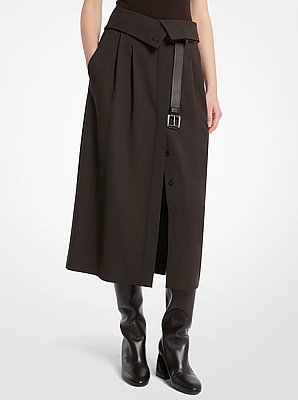 Stretch Wool Foldover Trouser Skirt