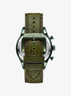 Oversized Panorama Olive-Tone and Crocodile Embossed Leather Watch
