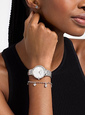 Set regalo orologio Pyper mini e gioielli tonalit&agrave; argento con pav&eacute;