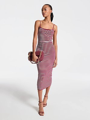 Striped Stretch Viscose Blend Midi Dress