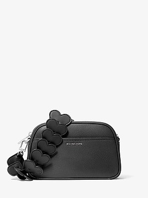 Jet Set Small Leather and Heart Embellished Strap Camera Crossbody Bag
