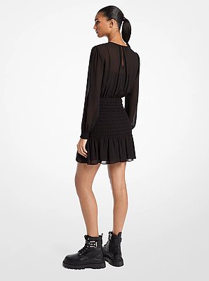 Vestido fruncido de georgette con manga larga