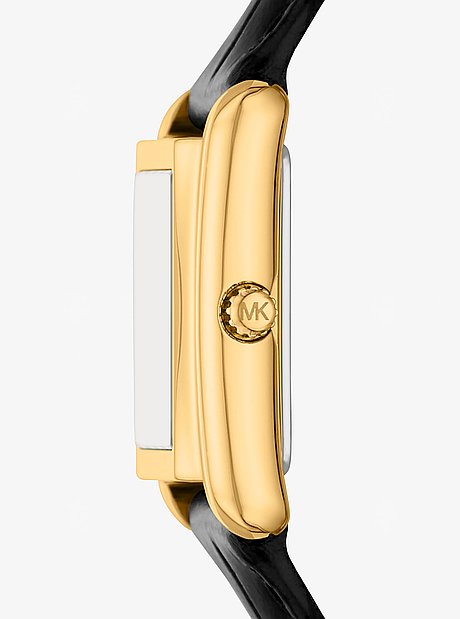 Reloj Essex peque&ntilde;o en tono dorado con correa de piel dise&ntilde;o de cocodrilo en relieve