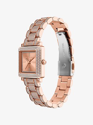 Petite montre Gwynn de ton or rose &agrave; pav&eacute;