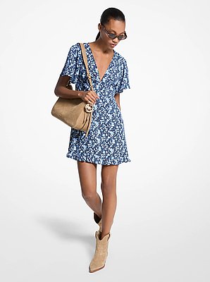 Floral Print Viscose and Silk Blend Dress