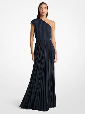 Vestido de noche de georgette plisado con un solo hombro