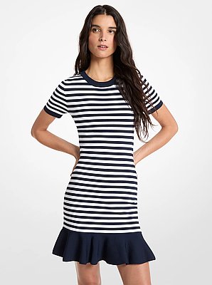 Striped Stretch Viscose Flared Dress