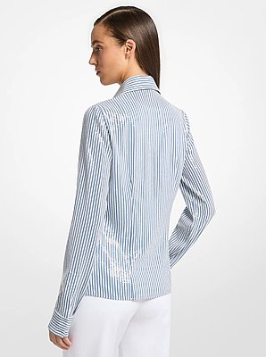Hansen Sequined Striped Silk Crepe De Chine Shirt