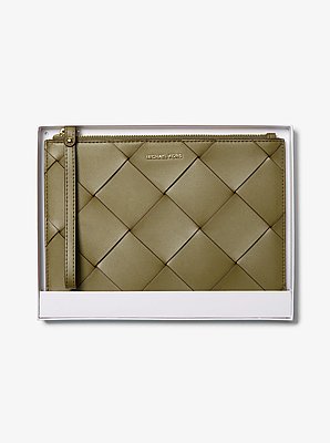 Jet Set Travel Extra-Large Woven Leather Wristlet