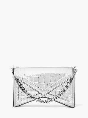 Bolso de hombro Manhatta de piel metalizada con motivo de cocodrilo en relieve