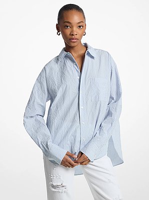 Striped Crushed Cotton Poplin Shirt