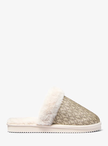 Liddy Metallic Signature Logo and Faux Fur Slipper