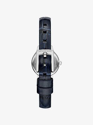 Micro Melissa Pav&eacute; Silver-Tone and Crocodile Embossed Leather Watch