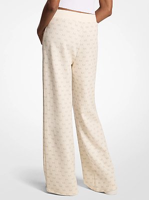 Logo Cotton Blend Knit Wide-Leg Pants