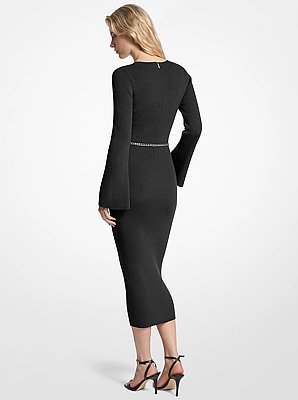 Robe midi en m&eacute;lange de laine &agrave; ceinture