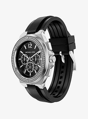 Reloj Lennox oversize con incrustaciones en tono plata y silicona