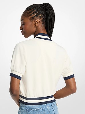 Sporty Piqu&eacute; Cropped Short-Sleeve Jacket