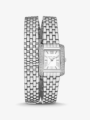 Petite Emery Pav&eacute; Silver-Tone Double Wrap Watch