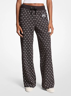 Pantalon tricot&eacute; &agrave; jambe large en m&eacute;lange de coton &agrave; logo