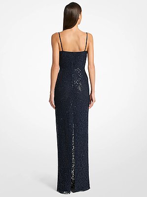 Vestido de noche de encaje floral con cordoncillo y lentejuelas