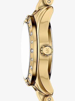 Petite Lexington Pav&eacute; Gold Watch and Heart Bracelet Gift Set