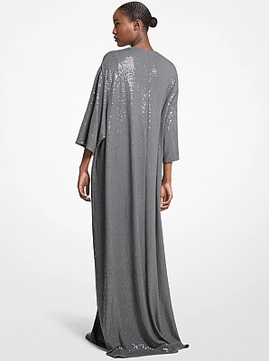 Vestido caft&aacute;n de punto el&aacute;stico con lentejuelas bordadas a mano