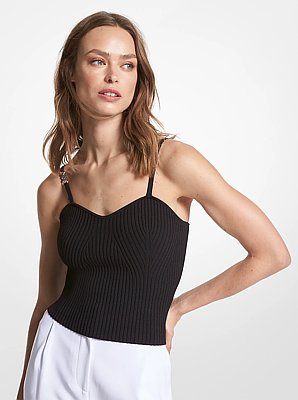 Camiseta de tirantes corta de viscosa el&aacute;stica acanalada