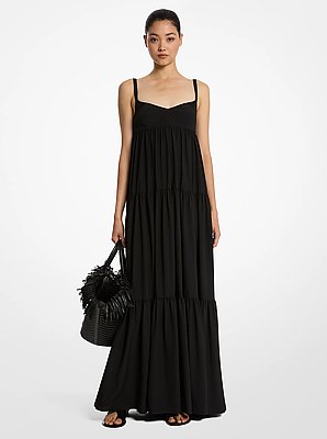 Vestido largo con capas de crep&eacute; de chin&eacute; org&aacute;nico