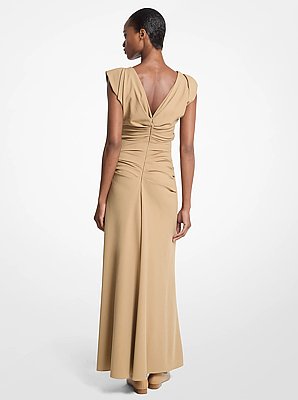 Stretch Wool Crepe Draped Column Gown