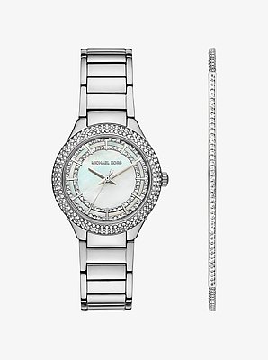 Mini Sylvia Pav&eacute; Silver-Tone Watch and Bracelet Gift Set