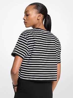 T-shirt cropped in cotone a righe con logo